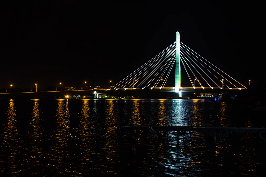 Lagos at night with the Lekki-Ikoyi bridge lit up